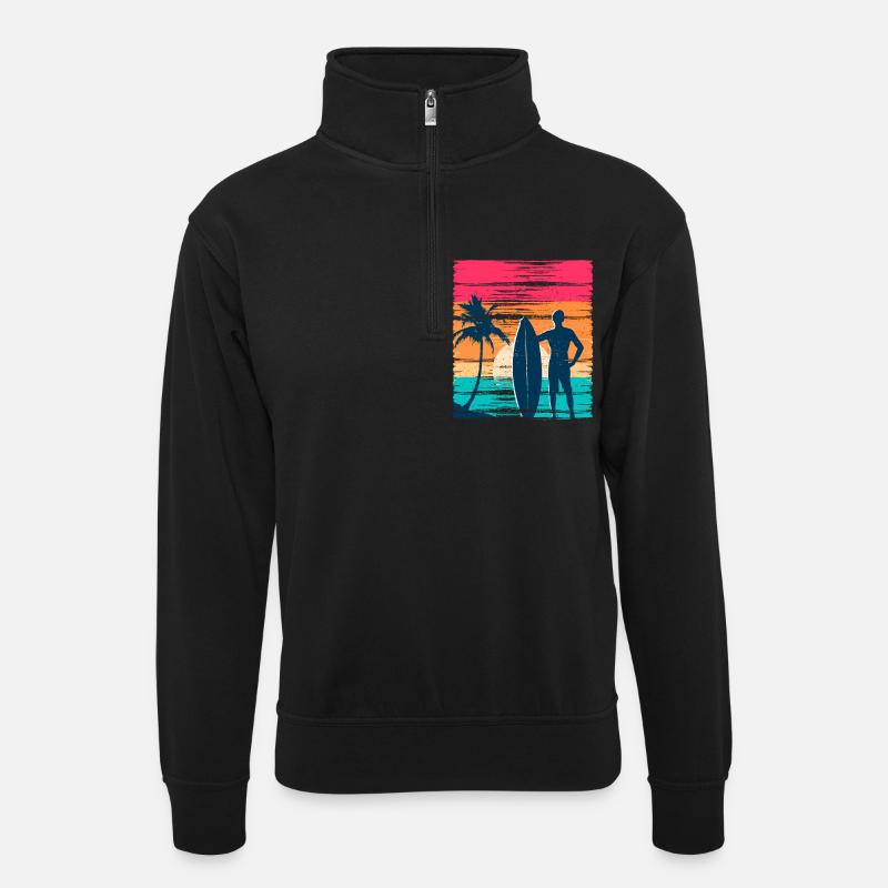 Surfer Sunset Retro - Unisex Pullover mit Zip-Kragen - Schwarz
