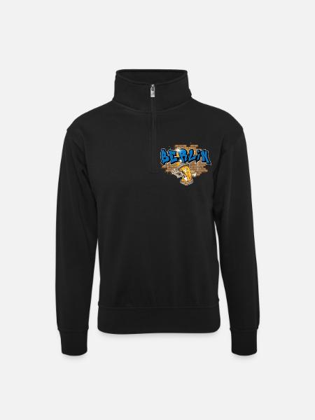 Berlin Graffiti - Unisex Pullover mit Zip-Kragen - Schwarz