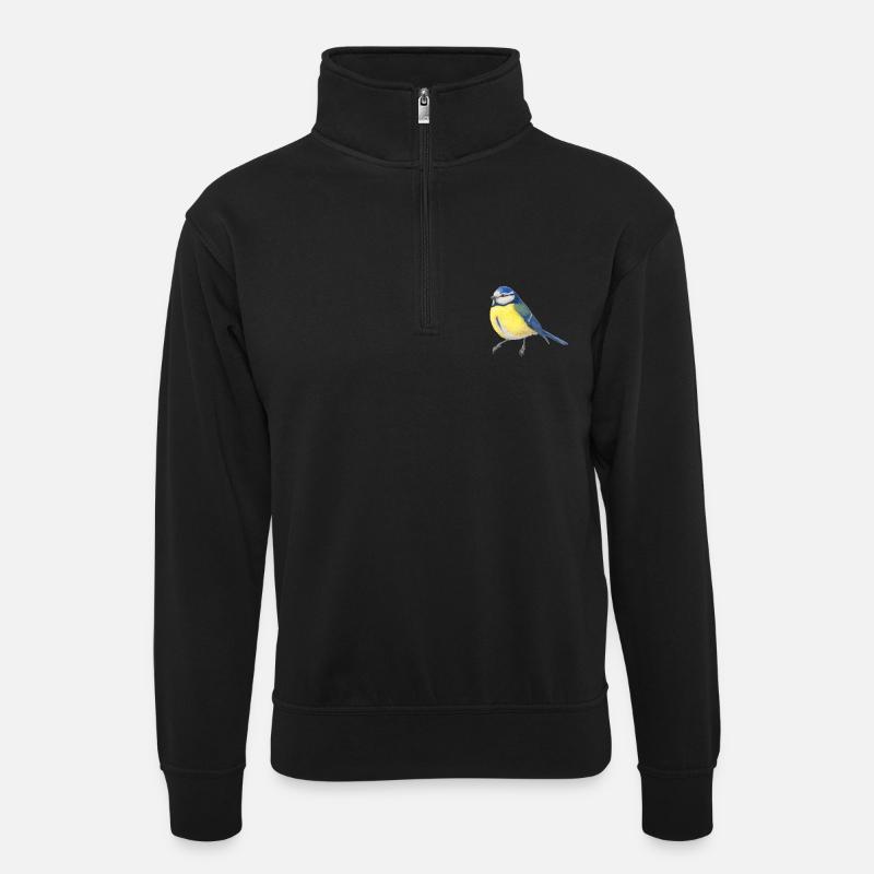 BlueTit - illustration aquarelle oiseau - Sweat col montant zippé unisexe - noir