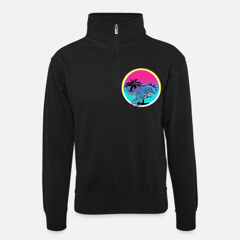 Gamer Gaming T Rex - Unisex Pullover mit Zip-Kragen - Schwarz