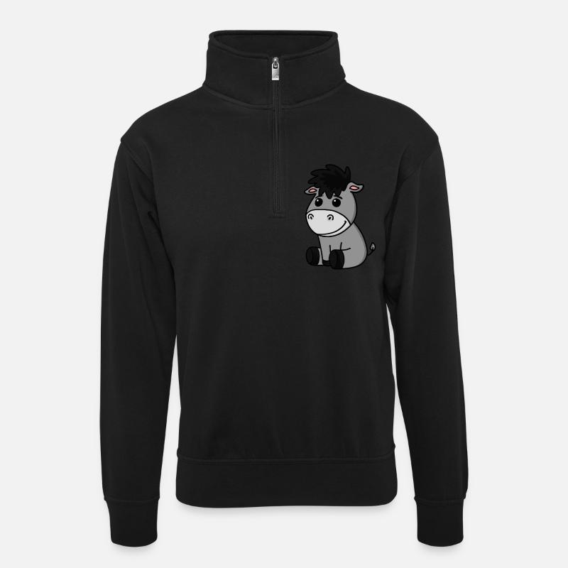 Baby Esel - Unisex Pullover mit Zip-Kragen - Schwarz