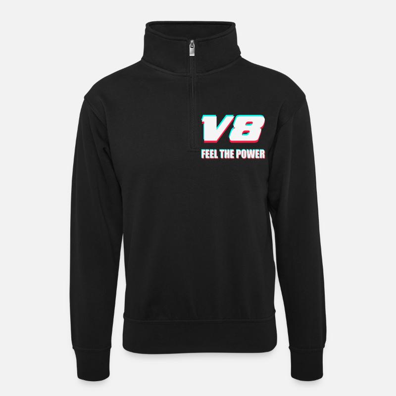 V8 - Unisex Pullover mit Zip-Kragen - Schwarz