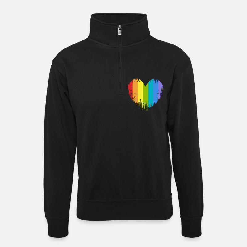 LGBT Herz - Unisex Pullover mit Zip-Kragen - Schwarz