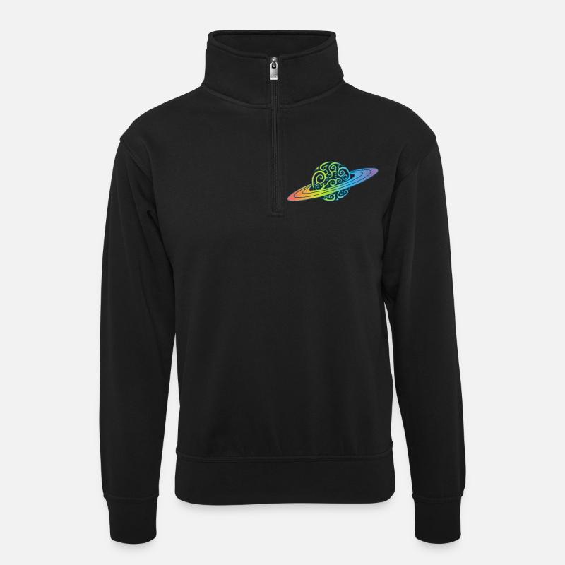 Planet Regenbogen - Unisex Pullover mit Zip-Kragen - Schwarz