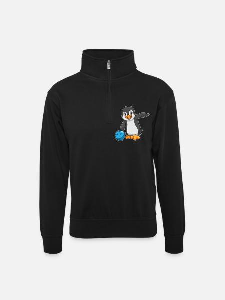 Penguin Bowling Bowling Ball - Unisex sweater with zip collar - black