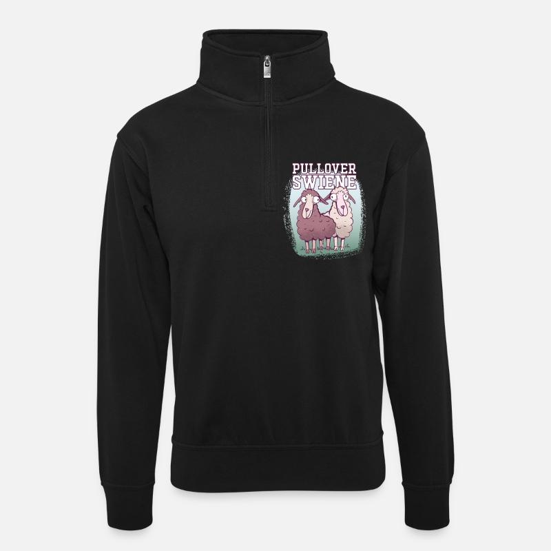 Pulloverswiene Plattdeutsch Ostfriesisch Schafe - Unisex Pullover mit Zip-Kragen - Schwarz