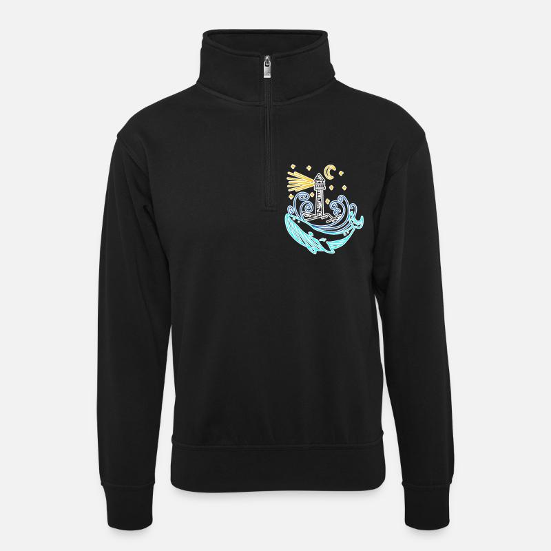 Lighthouse Coast Lake Sea - Unisex sweater with zip collar - black