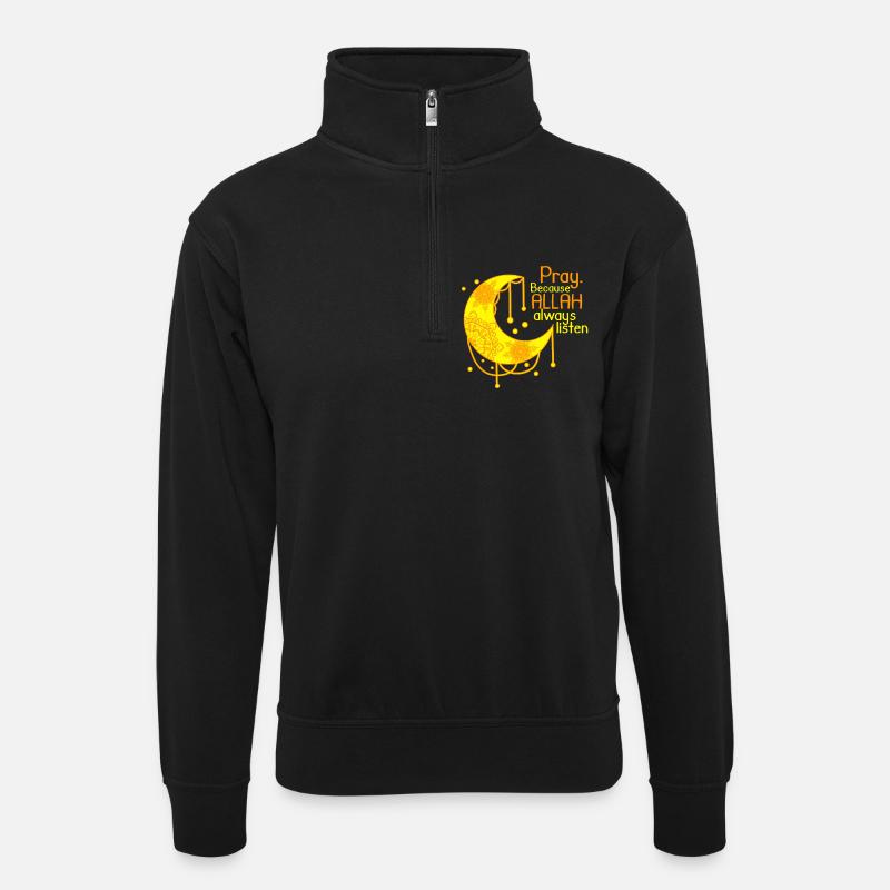 Islam Shirt Crescent Saying Allah - Unisex sweater with zip collar - black