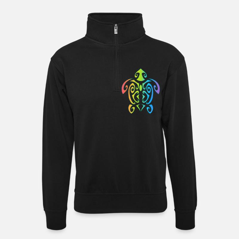 Rainbow Polynesian Turtle - Unisex sweater with zip collar - black