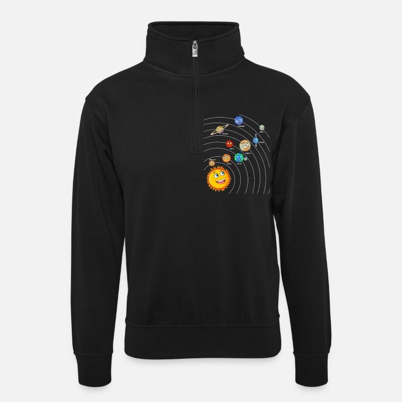 Sonnensystem - Unisex Pullover mit Zip-Kragen - Schwarz