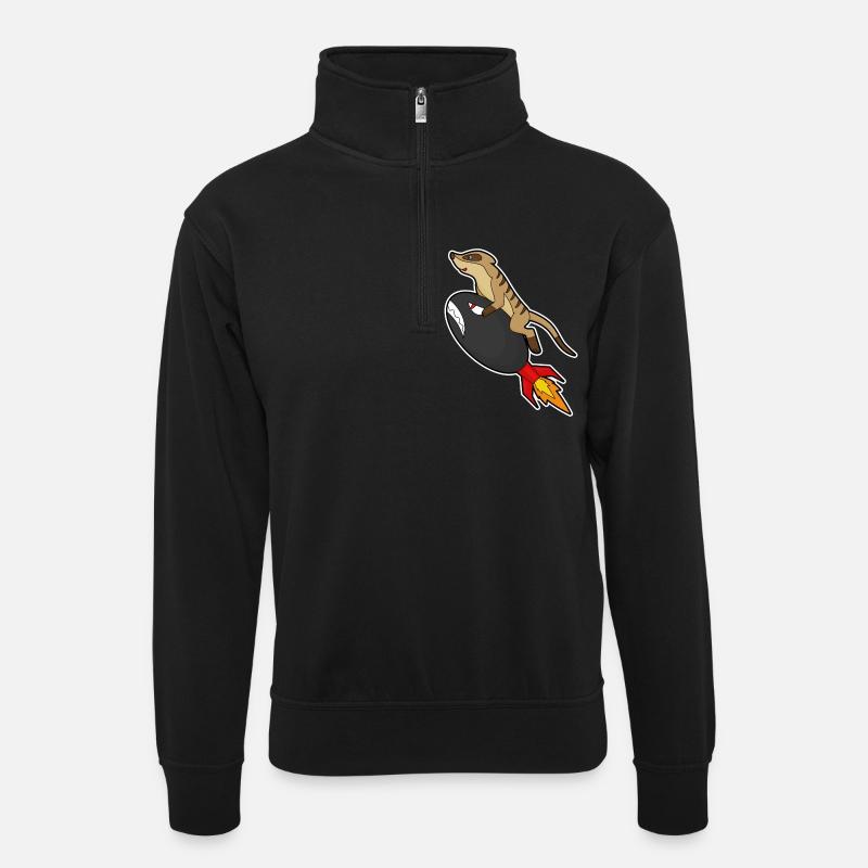 Erdmännchen Rakete - Unisex Pullover mit Zip-Kragen - Schwarz