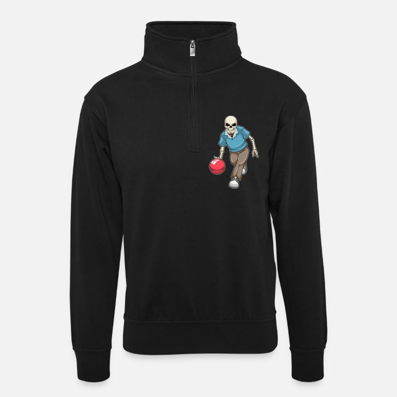 Skelett Bowling Bowlingkugel - Unisex Pullover mit Zip-Kragen - Schwarz
