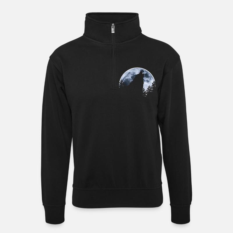 Wolf howls moon - Wolf's silhouette - Unisex sweater with zip collar - black