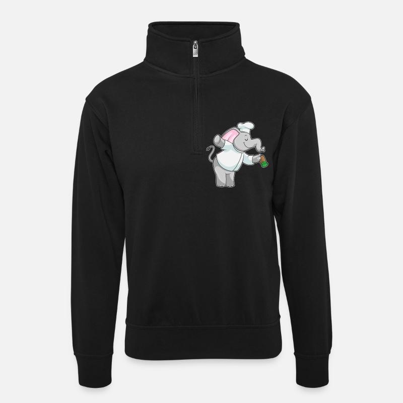 Éléphant comme cuisinier avec salière - Sweat col montant zippé unisexe - noir