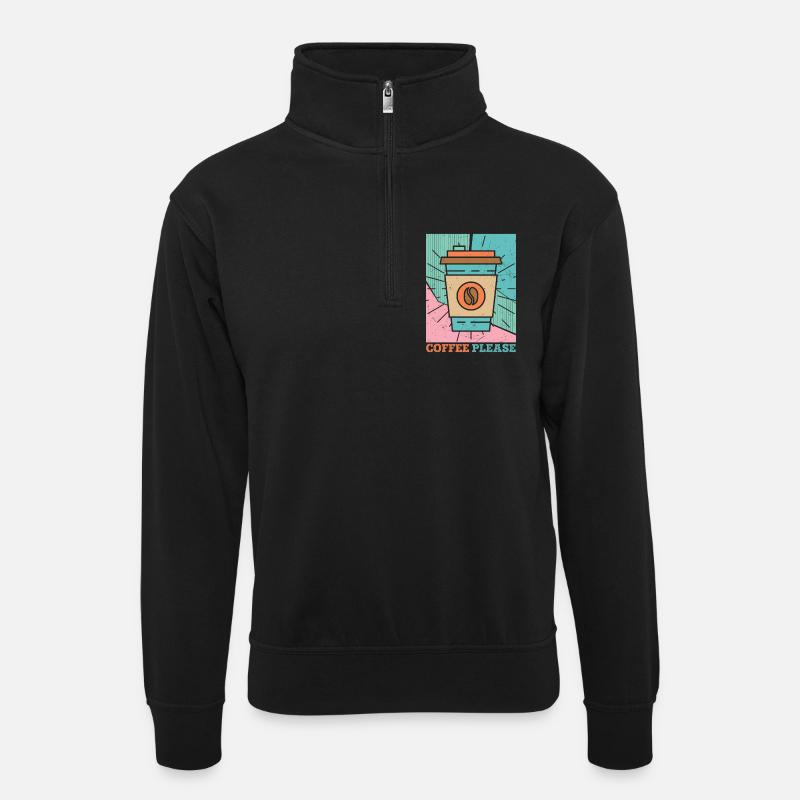 Coffee Please Funny Coffee Design - Unisex sweater with zip collar - black