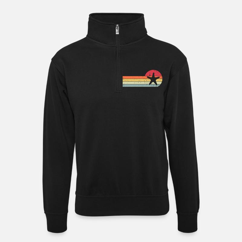 Seestern - Unisex Pullover mit Zip-Kragen - Schwarz