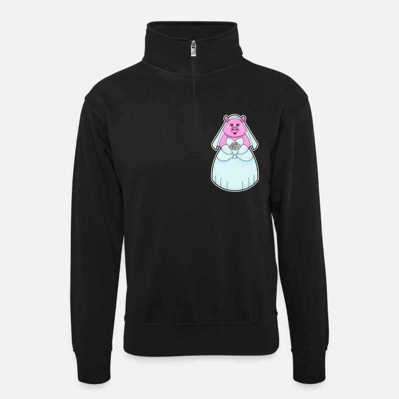 Cochon comme mariée avec voile - Sweat col montant zippé unisexe - noir
