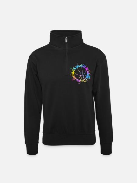 Basketball Farbspritzer Farbklecks - Unisex Pullover mit Zip-Kragen - Schwarz