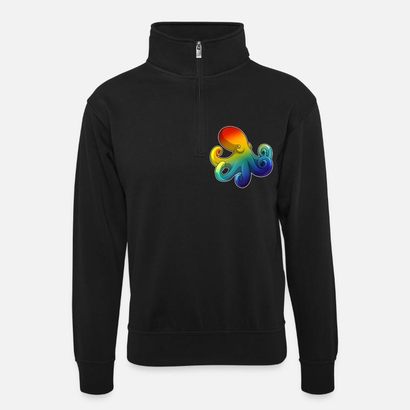 Octopus Rainbow - Unisex sweater with zip collar - black