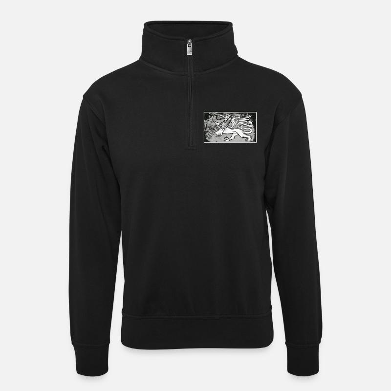 Ein Greif in grau - Unisex Pullover mit Zip-Kragen - Schwarz