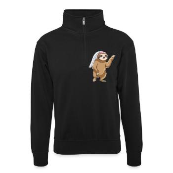 Sloth Bridal Veil Wedding - Unisex sweater with zip collar - black - Front