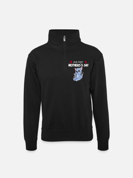 First Mother's Day - Unisex sweater with zip collar - black