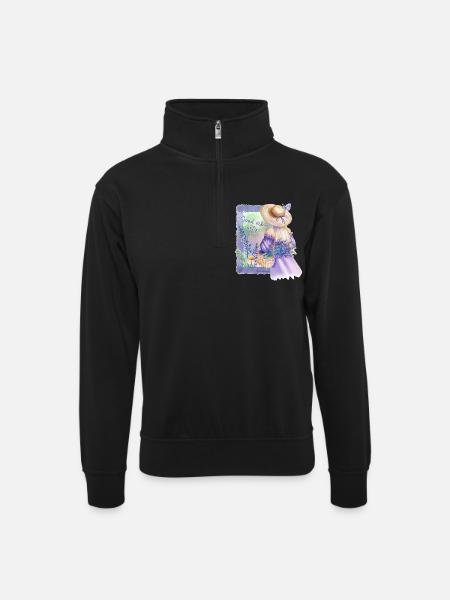 Pastellblumen GuteVibes - Unisex Pullover mit Zip-Kragen - Schwarz