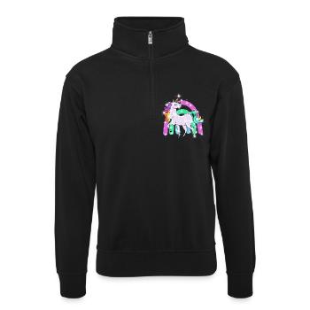 funkelndes Einhorn mit Regenbogen - Unisex Pullover mit Zip-Kragen - Schwarz - Vorne