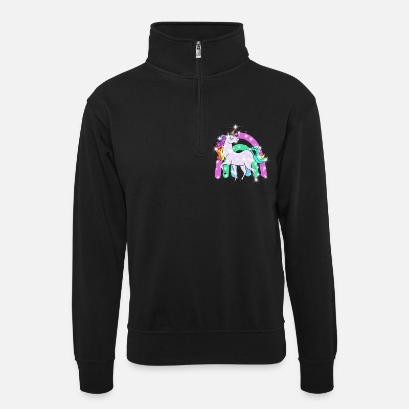 funkelndes Einhorn mit Regenbogen - Unisex Pullover mit Zip-Kragen - Schwarz