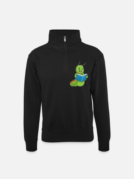 Caterpillar Nerd Book - Unisex sweater with zip collar - black