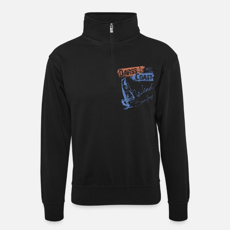 DarssCoast WINDSURFING - SURFER WINDSURFER - Unisex Pullover mit Zip-Kragen - Schwarz