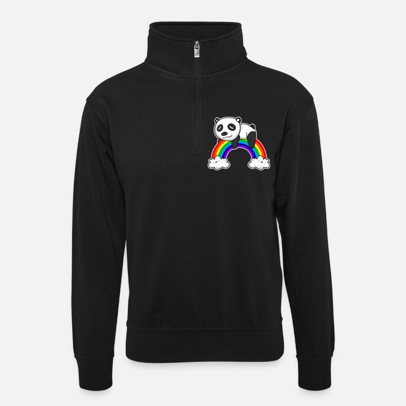 Panda arc-en-ciel - Sweat col montant zippé unisexe - noir