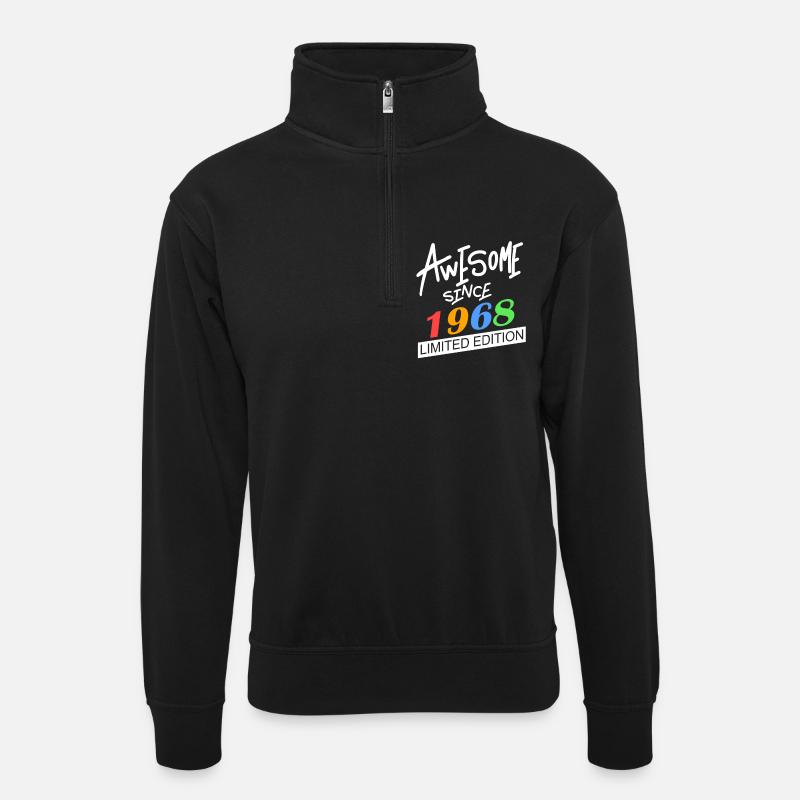 1968 - Unisex Pullover mit Zip-Kragen - Schwarz