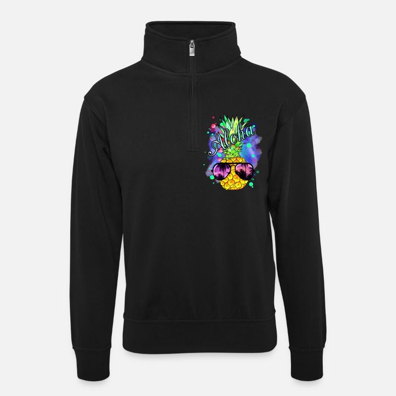 Bunte Ananas mit cooler Sonnenbrille - Unisex Pullover mit Zip-Kragen - Schwarz
