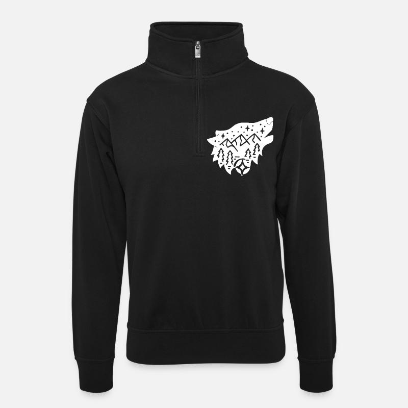 nature totem white wolf - Unisex sweater with zip collar - black