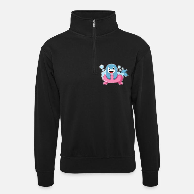 Dolphin Bathing Bathtub - Unisex sweater with zip collar - black