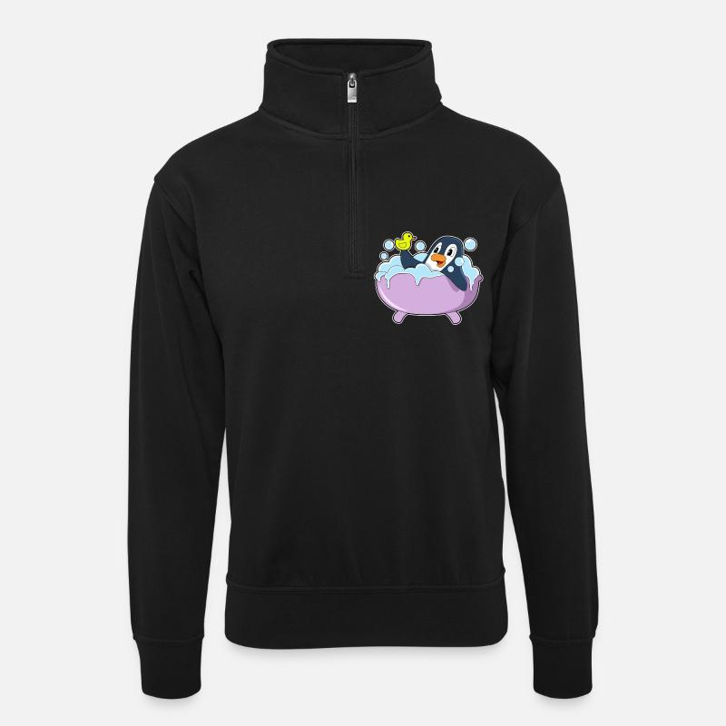 Penguin Bathing Bathtub - Unisex sweater with zip collar - black