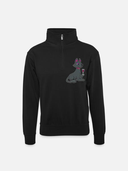 Cat Red Wine - Unisex sweater with zip collar - black