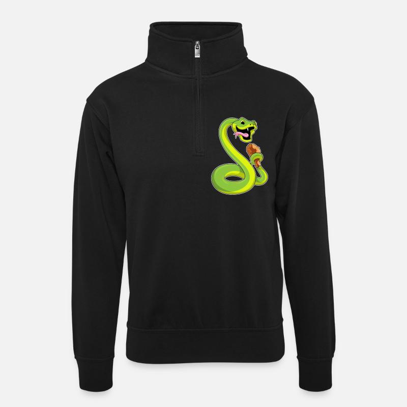 Schlange mit Hähnchen - Unisex Pullover mit Zip-Kragen - Schwarz