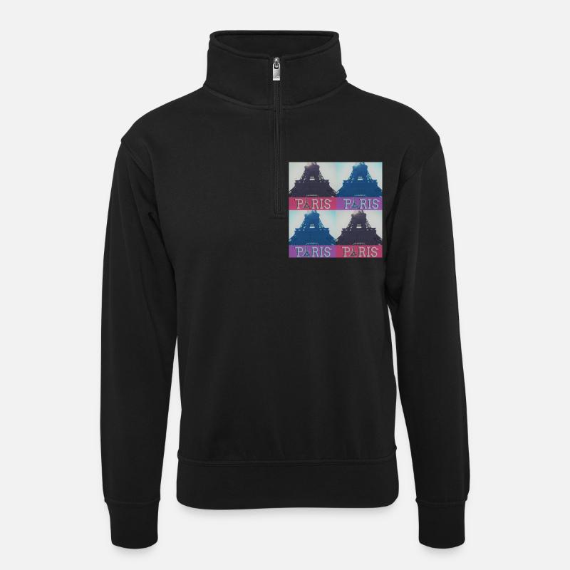 paris eiffel - Unisex Pullover mit Zip-Kragen - Schwarz