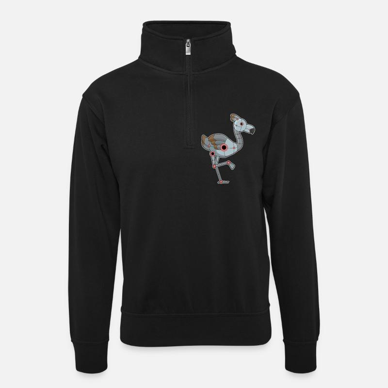 Flamingo als Roboter - Unisex Pullover mit Zip-Kragen - Schwarz