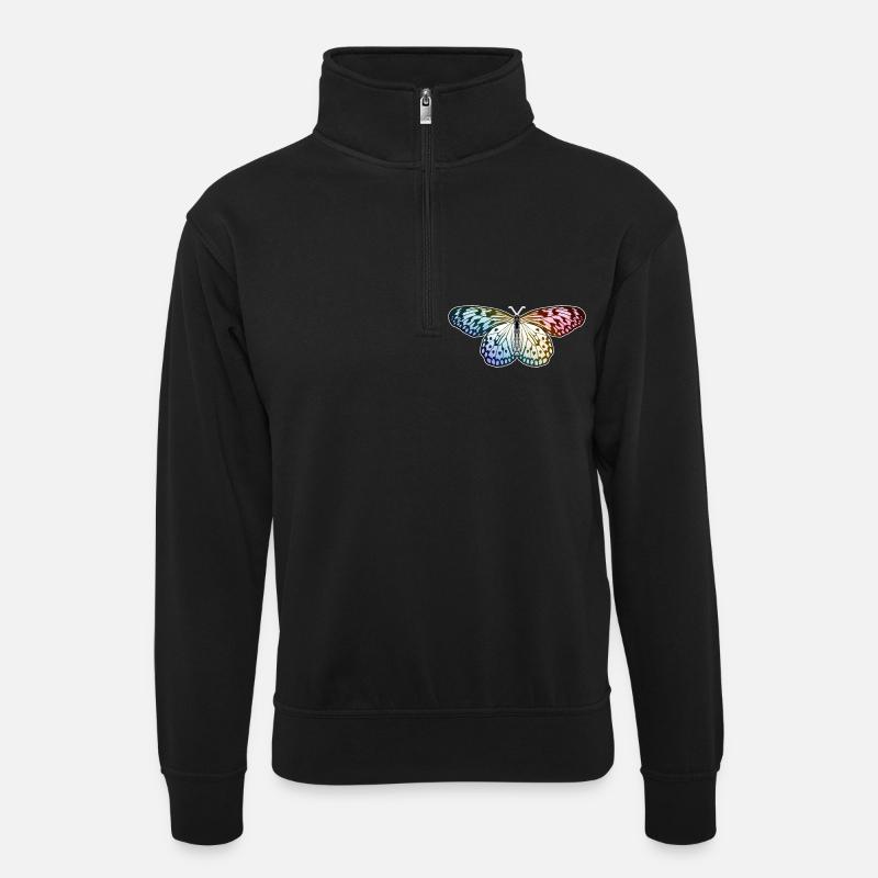 Schmetterling Regenbogen - Unisex Pullover mit Zip-Kragen - Schwarz