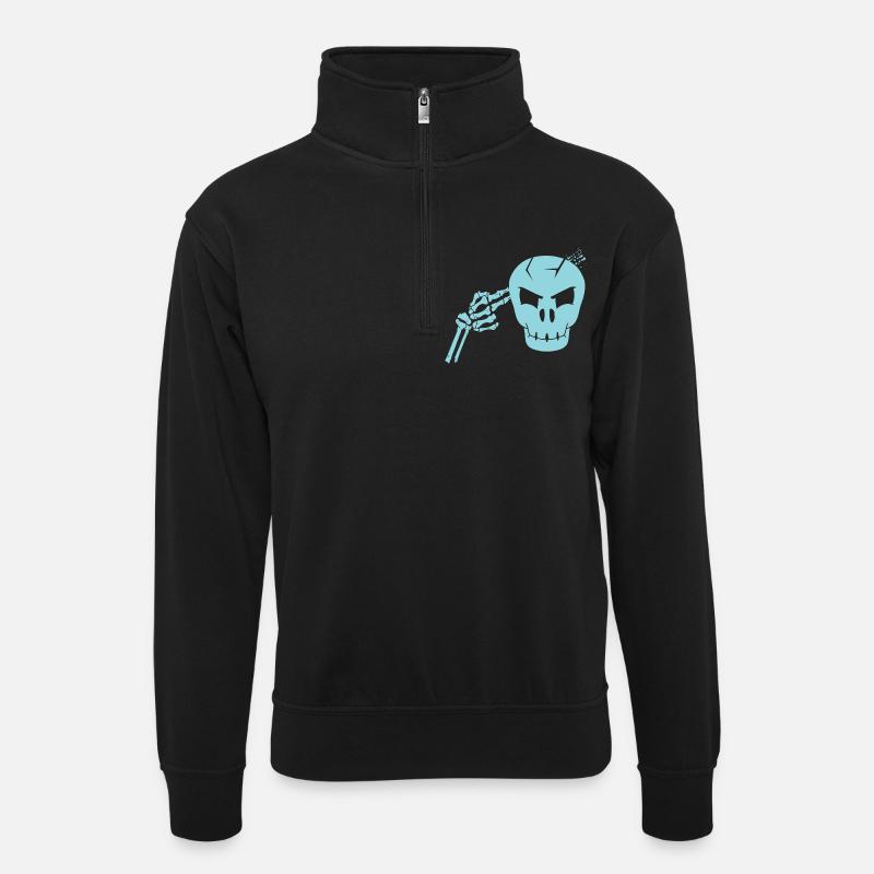 Totenkopf Kopfschuss - Unisex Pullover mit Zip-Kragen - Schwarz