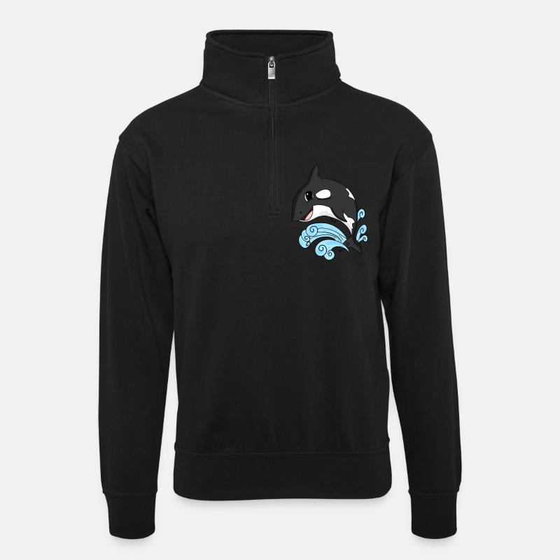 Schwertwal - Unisex Pullover mit Zip-Kragen - Schwarz