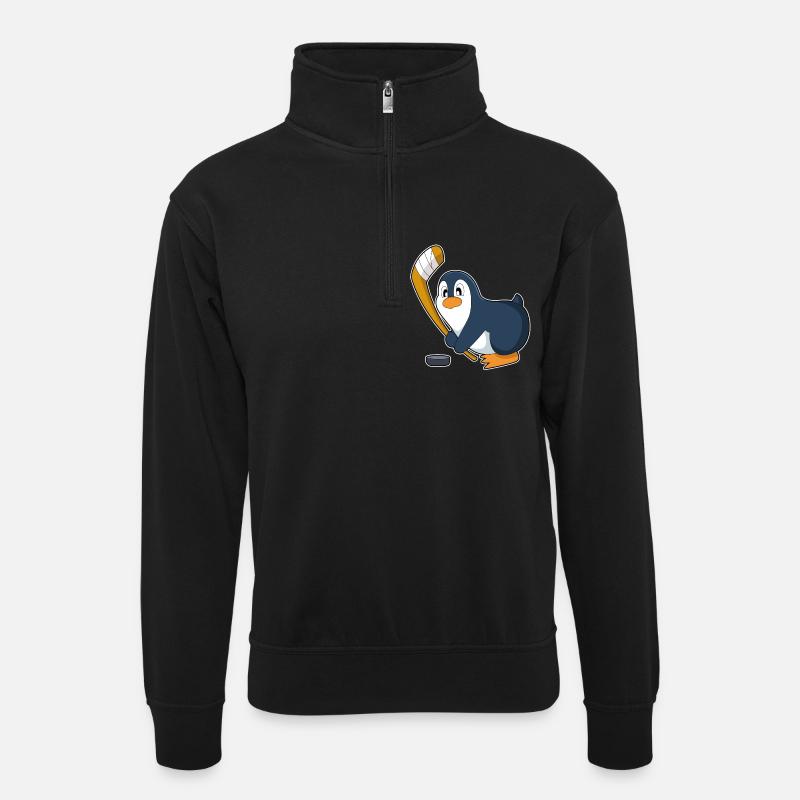 Pinguin Eishockey Eishockeyschläger - Unisex Pullover mit Zip-Kragen - Schwarz
