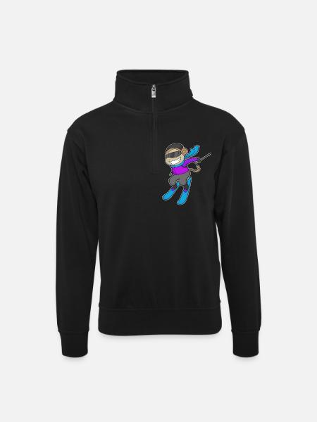 Monkey Skier Skier Skier - Unisex sweater with zip collar - black
