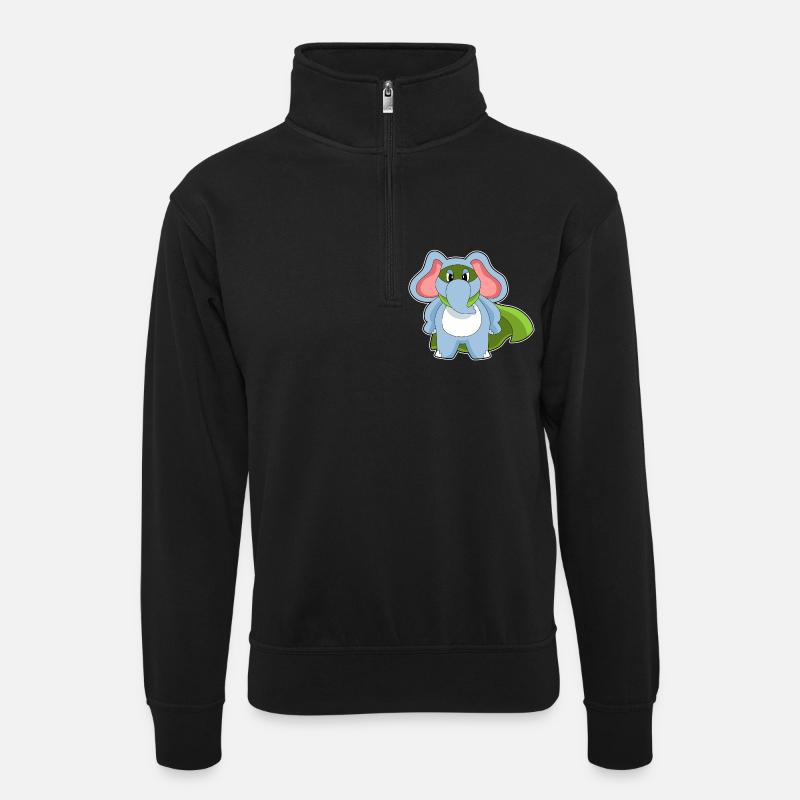 Elefant Held - Unisex Pullover mit Zip-Kragen - Schwarz