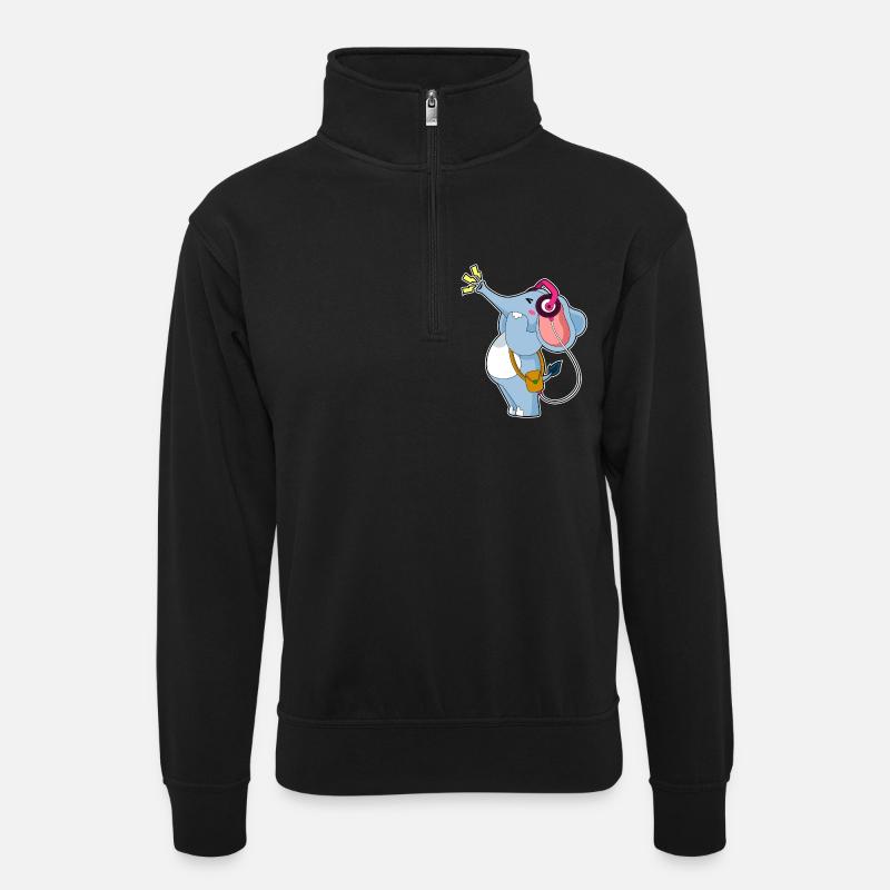 Elefant Kopfhörer Musik - Unisex Pullover mit Zip-Kragen - Schwarz