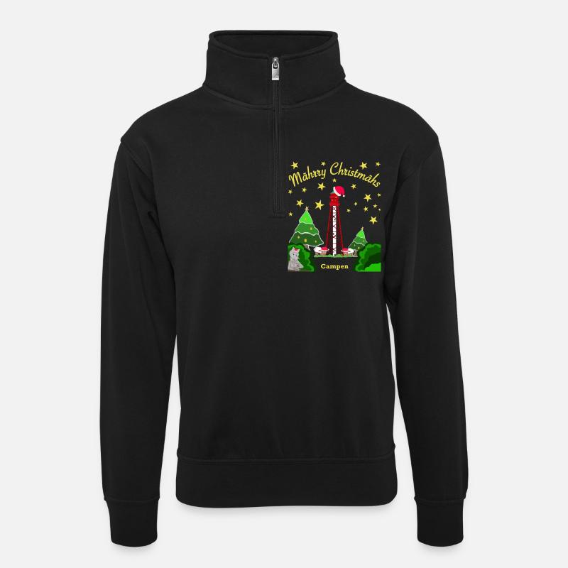 Weihnachten, Leuchtturm Campen, Kultiger Wolf - Unisex Pullover mit Zip-Kragen - Schwarz