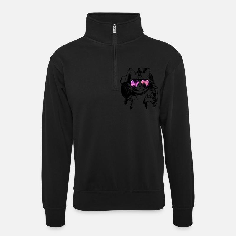 chat cool chaton DJ avecsunglassessunglasses - Sweat col montant zippé unisexe - noir